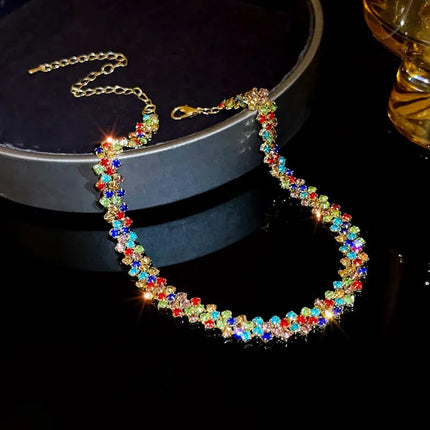 Luxury Shiny Full Rhinestone Choker Necklace for Women Personalized Geometric Crystal Necklaces Wedding Jewelry Party Gifts PlatiNum