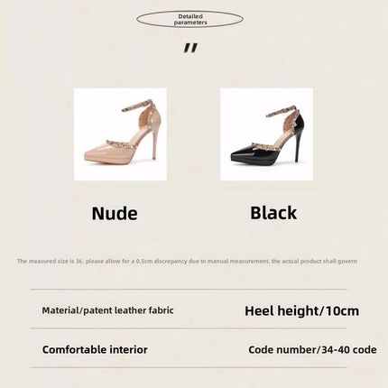 Sandali Nude con Punta a Spillo e Fibbia da Donna, Tacco Sottile Estivo, Impermeabili, con Plateau, Comodi, con Rivetti, in Pelle Sintetica platinumshop