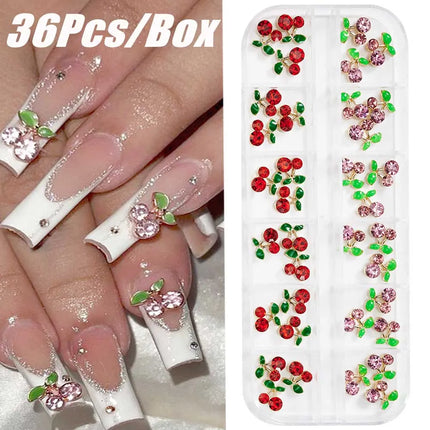 12Grids/Box Mixed Resin Bowknot Nail Charms 3D Colorful Bow Kawaii Rhinestone Nail Art Decorations DIY Manicure Parts Pen Tweeze