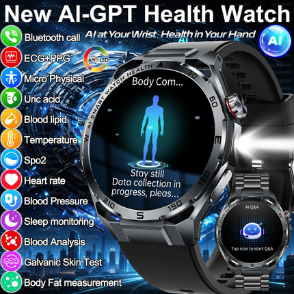 Nuovo Smartwatch 2026 con Analisi AI del Grasso Corporeo, ECG+PPG, Acido Urico, Pressione Sanguigna, Ossigeno nel Sangue, Chiamate, Schermo AMOLED per Uomini e Donne platinumshop