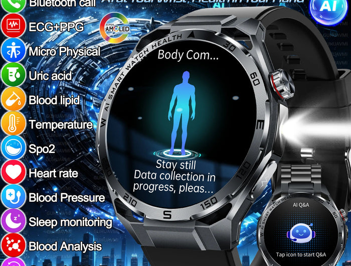 Nuovo Smartwatch 2026 con Analisi AI del Grasso Corporeo, ECG+PPG, Acido Urico, Pressione Sanguigna, Ossigeno nel Sangue, Chiamate, Schermo AMOLED per Uomini e Donne platinumshop