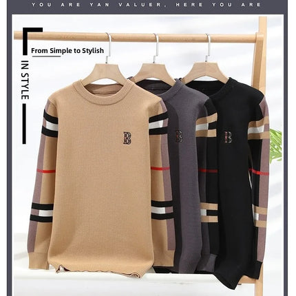 round Neck Knitted Sweater Autumn Winter Men's Fashion Thickened Long Sleeve Leisure Comfortable Fit Youthful Style Polyester...