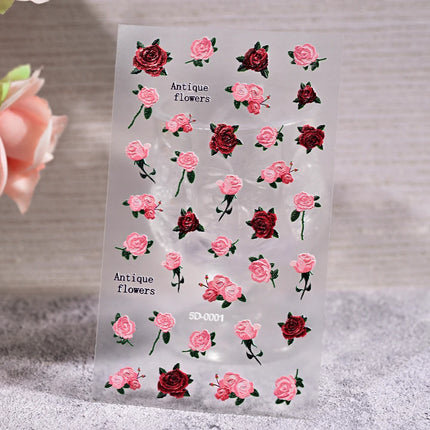 1Pcs 5D Jelly White Lily Red Strawberry Nail Art Sticker Peony Rose Camellia Embossed Nails Decals Delicate Nail Art Decorations