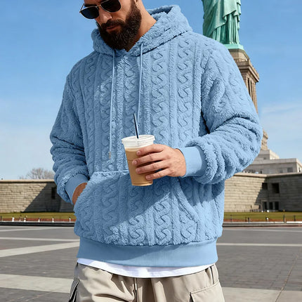 Cross-border Loose Men's Winter Retro Warm Double-Sided Velvet Casual Trend Hooded Pocket High Street Sweater