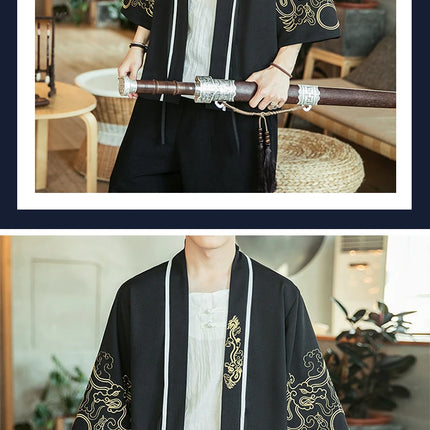 Japan Samurai Shirt uomo ricamato Kimono giapponese manica corta Cardigan uomo estate sottile moda Casual Yukata Cardigan Top uomo