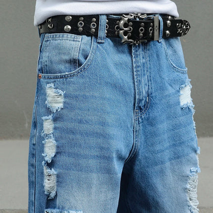 Men's Ripped Baggy Jeans Loose Fit Distressed Denim Pants Light Wash Y2K Streetwear Wide Leg Style PlatiNum