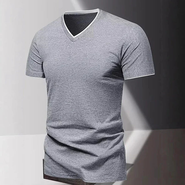 T-shirt da uomo a maniche corte con scollo a V, T-shirt sportiva e casual da uomo, Maglietta basic tinta unita semplice e di tendenza