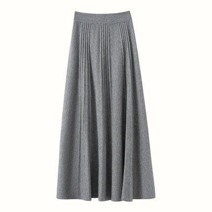 Women's Simple Loose Tight Waistbands Half-Length Skirt 100% Cashmere Autumn Winter Warm Soft Elegant Casual Fashion Bottoms PlatiNum