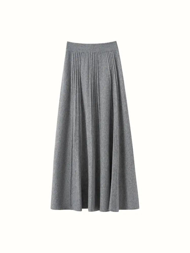 Women's Simple Loose Tight Waistbands Half-Length Skirt 100% Cashmere Autumn Winter Warm Soft Elegant Casual Fashion Bottoms PlatiNum