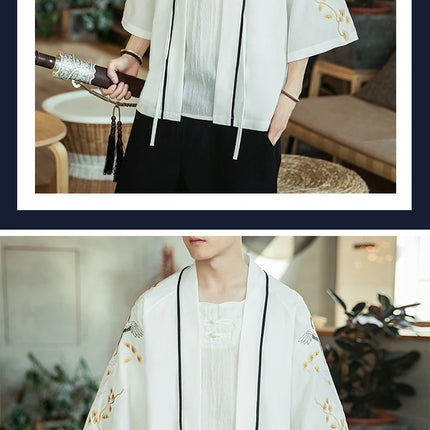 Japan Samurai Shirt uomo ricamato Kimono giapponese manica corta Cardigan uomo estate sottile moda Casual Yukata Cardigan Top uomo