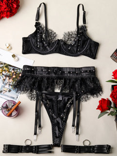 Toucheart Erotic Lingerie Lace See-through Bow Knot Decor Patchwork Body Shaping Hollow Intimate Women Flirt Hot Underwear Set