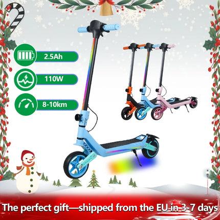 Monopattino elettrico per bambini, doppia sospensione, luci arcobaleno colorate e schermo LED, autonomia di 12 km, un regalo ideale per ragazzi e ragazze dai 6 anni in su.