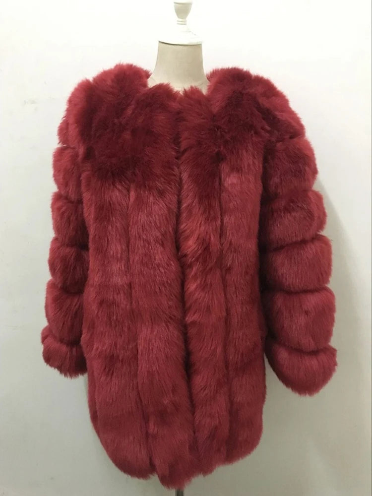 ZADORIN S-4XL Winter Luxury Faux Fox Fur Coat Slim Long Pink Red Blue Faux Fur Jacket Women Fake Fur Coats Manteau Fourrure
