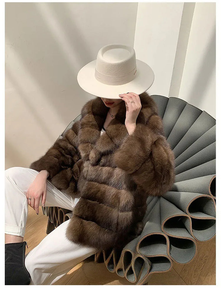 ZADORIN Luxury Designer Faux Mink Coat Woman Lapel Furry Brown Faux Fur Coat Woman Clothes Winter Chic Elegant Fluffy Fur Jacket