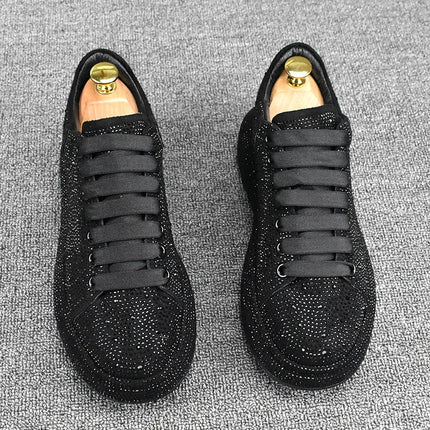 men's luxury fashion punk hip hop platform shoes lace-up cow suede leather rhinestone derby shoe designer sneakers mans footwear