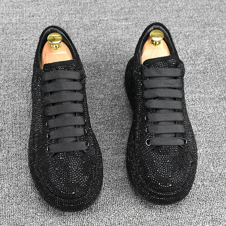 men's luxury fashion punk hip hop platform shoes lace-up cow suede leather rhinestone derby shoe designer sneakers mans footwear