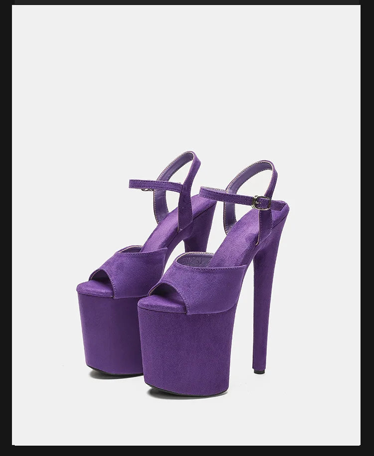 Purple Super High Heel Nightclub Stage Shoes Women 20CM Stiletto Suede Pole Dance Sandals Model Catwalk Show Summer High Heels