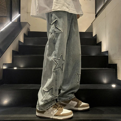 Jeans da Uomo Stile Hip-Hop Americano Taglia Asiatica, Pantaloni Larghi a Gamba Dritta di Tendenza Streetwear