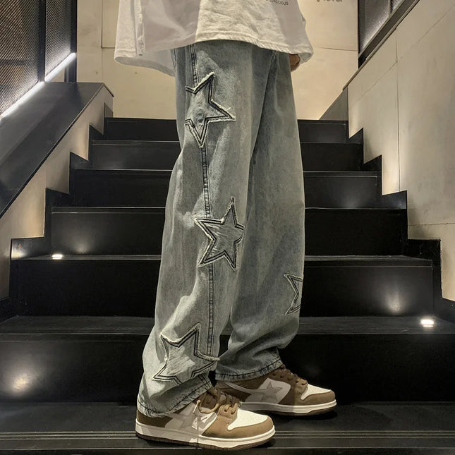 Jeans da Uomo Stile Hip-Hop Americano Taglia Asiatica, Pantaloni Larghi a Gamba Dritta di Tendenza Streetwear