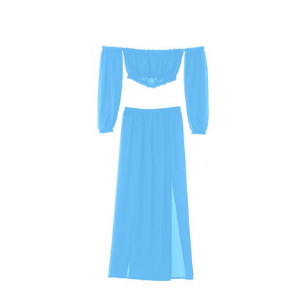Copricostume Bikini da donna estivo tinta unita manica lunga con spalle scoperte gonne a vita alta con spacco 2 pezzi costume da bagno costume da bagno platinumshop