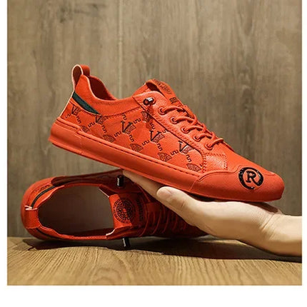 European Station Leather Fashion Men's Sneakers Men Shoes Man Embossed All Fashion Leather Red Casual Shoes for Men Men Shoes