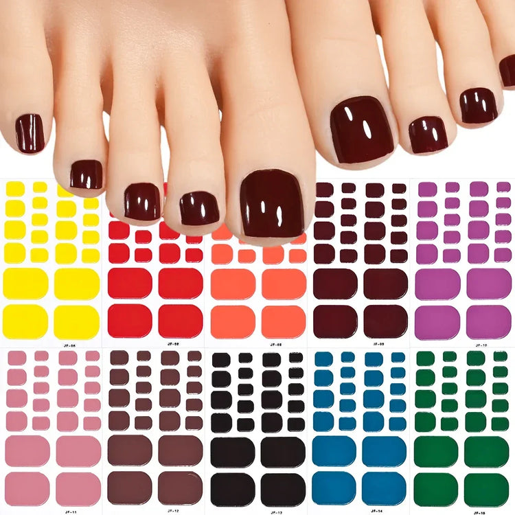 22Tips Red Christmas Baking Free Toenail Sticker Glossy Solid Color Self-adhesive Toe Nail Strips Festival Full Cover Foot Wraps2028