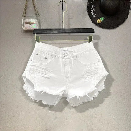 Shorts in denim da donna a vita alta, strappati, con orlo grezzo e sfilacciato, casual, hot pants