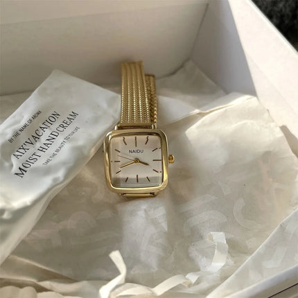 Orologio al quarzo semplice di marca per donna Orologi da donna regalo di lusso retrò Orologi da polso con cinturino in acciaio inossidabile regolabile con quadrante piccolo platinumshop