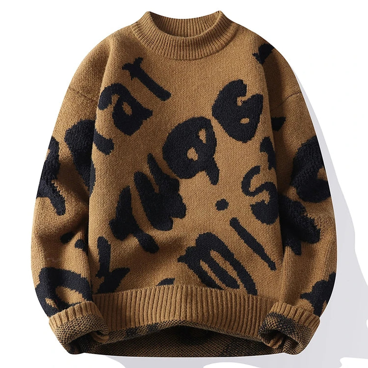 New Trendy Autumn and Winter Jacquard Pattern Pullover Sweater Casual Round Neck Color-Blocking Knit Men's Pullover