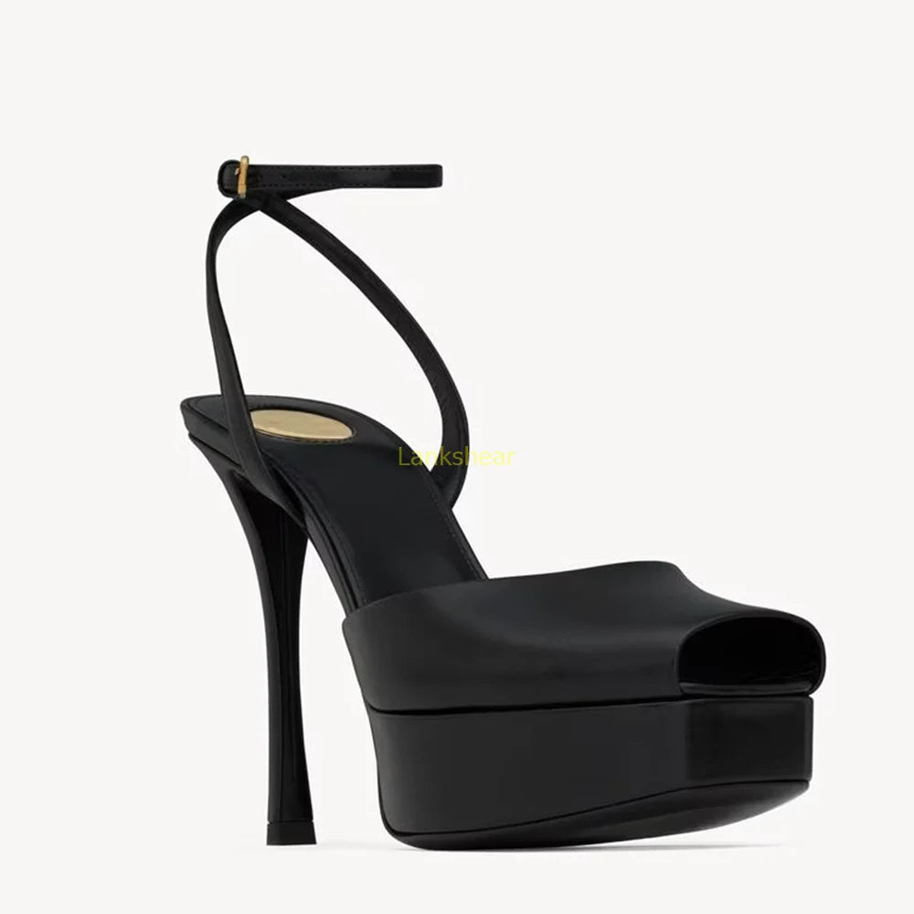 Platform Peep Toe Satin Slingback Pumps Sexy Square Toe Thin Heel Ankle Strap New Arrivals Fashion Women Modern Shoes