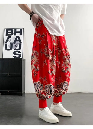 Men's Summer Pants 2026 Lightweight Thin Cotton Comfortable Beach Trousers, Loose Casual Hip Hop Printed Pants, Fashion Oversized Jogger Pants