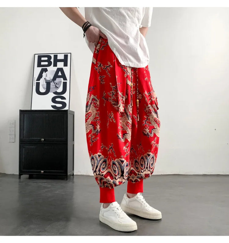 Pantaloni Estivi da Uomo 2026 in Cotone Leggero Sottile Comodi da Spiaggia, Pantaloni Larghi Casual Hip Hop Stampati, Pantaloni Jogger Oversize alla Moda