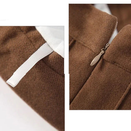 Autumn Winter Woolen Pleated Skirts Women New Korean High Waist Slimming Mini Skirt Ladies Preppy Style Side Zipper A-Line Skirt PlatiNum