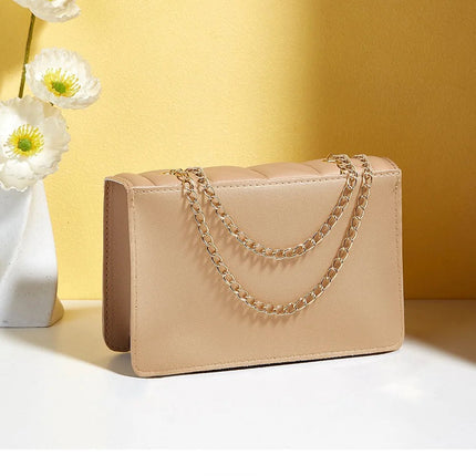 Trendy Embroidered Square Bag  - Diamond Pattern Shoulder Purse with Chain Strap & Magnetic Closure PlatiNum