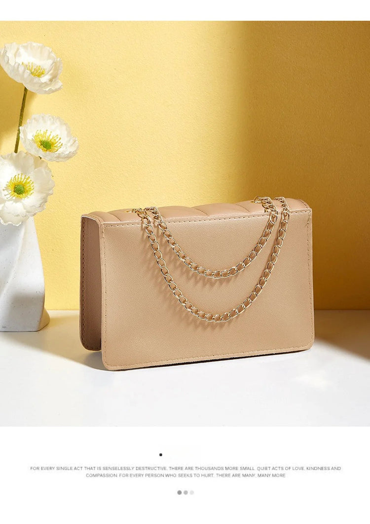 Trendy Embroidered Square Bag  - Diamond Pattern Shoulder Purse with Chain Strap & Magnetic Closure PlatiNum