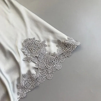 Abito da notte sexy in raso di seta da donna Camicie da notte senza maniche Camicia da notte con scollo a V Camicia da notte Indumenti da notte in pizzo Indumenti da notte per le donne Top da notte
