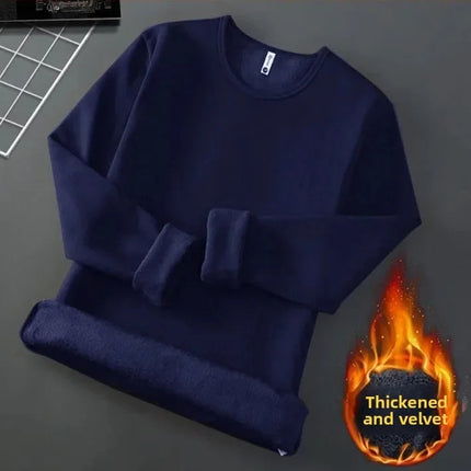 Men's Long Sleeve T-shirt Fleece Lined Thickened Non-flammable Velvet Warm Round Neck Base Shirt Casual Breathable Winter Tshirt PlatiNum