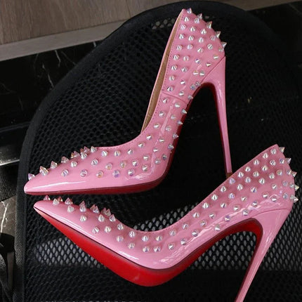 Tacchi alti tempestati di rosa, alla moda, bocca ultra poco profonda, punta a punta, tacco sottile, cielo odio, stile punk alto, 12 cm platinumshop