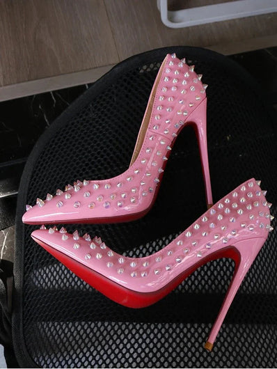 Tacchi alti tempestati di rosa, alla moda, bocca ultra poco profonda, punta a punta, tacco sottile, cielo odio, stile punk alto, 12 cm platinumshop
