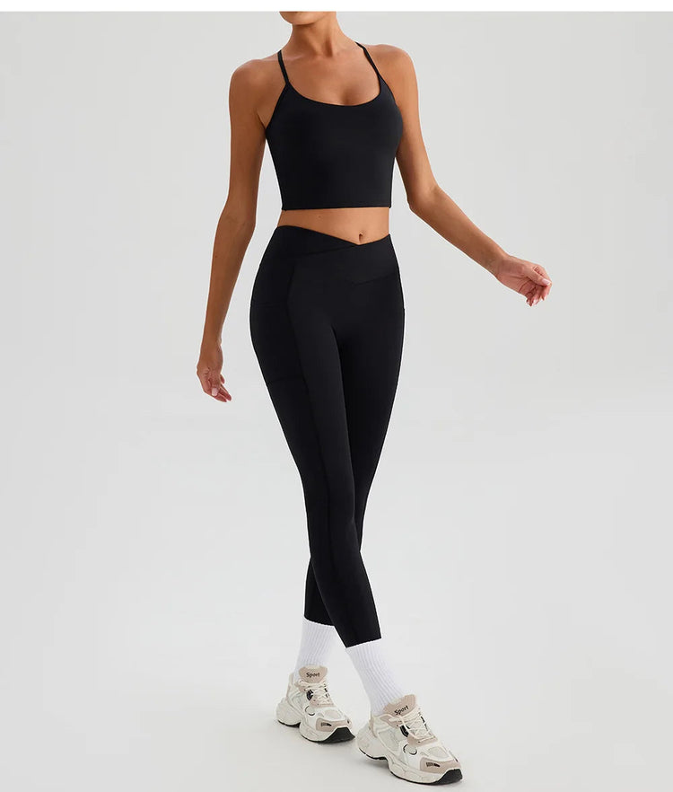 Women Gym Sports Leggings Workout Yoga Pants With Pockets High Waist Tights Fitness Pants Outdoors Running Training Trousers PlatiNum