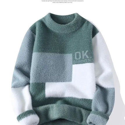 2024 New Men's Plush Sweater Pullovers Korean Winter Warm O Neck Black Sweater High Quality Cool Top Fashionable Men's Clothing