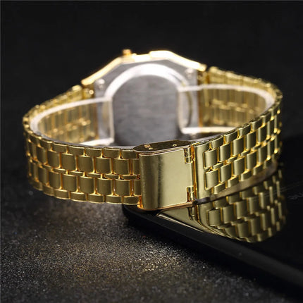 Elegante orologio digitale da donna Orologio da polso elettronico da donna d'affari in acciaio inossidabile oro argento Orologio da uomo Zegarek Damski platinumshop