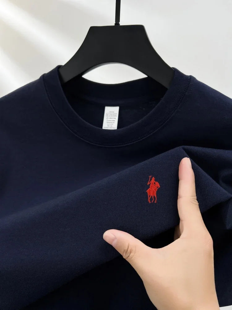 T-shirt da uomo girocollo manica corta in puro cotone 100% vendita calda marchio di lusso estate squisito ricamo pony top traspirante