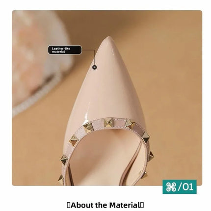 Sandali Nude con Punta a Spillo e Fibbia da Donna, Tacco Sottile Estivo, Impermeabili, con Plateau, Comodi, con Rivetti, in Pelle Sintetica platinumshop