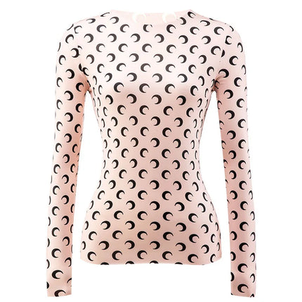Nuova Maglietta Donna in Rete Stampata, Moda Primavera-Autunno, Casual a Maniche Lunghe, Protezione Solare, Strato Interno in Seta Ghiacciata