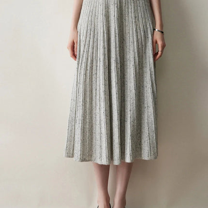 Chic Women's Cashmere Pleated A-line Skirt Autumn Winter 100% Cashmere Knitted Colorful Dots Decoration Elastic Waist Soft Dress PlatiNum