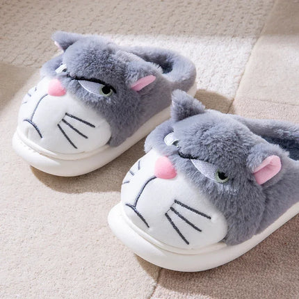 Women Fluffy Slippers Cute Cartoon Winter Plush Home Shoes Girls Casual Large Size Flats