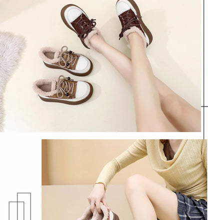 ZXRYXGS 2025 Top Layer Cowhide Women's Winter Sneakers Warm Shoes Platform Increase Shoes Casual Sneakers Snow Shoes Large Size