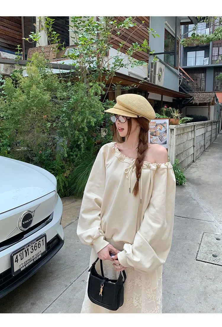 Bandage Pleated Solid Lazy Style Hoodies Sweatshirts Spring Autumn Long Sleeve Loose Fashion Tops Korean Casual Women Clothing