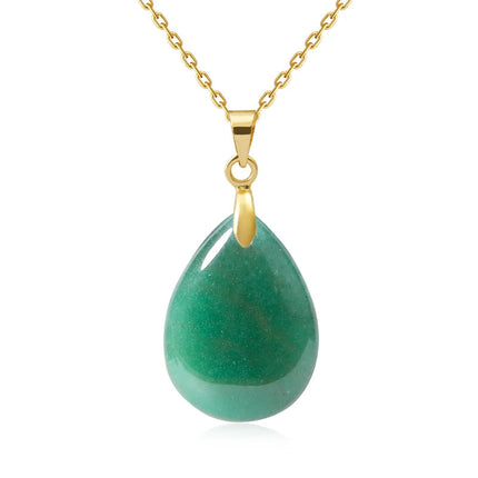 New Fashion Natural Stone Crystal Pendant Teardrop Simple Pendant Necklace Earrings Making Jewelry With Chain collar PlatiNum
